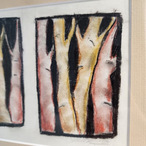 Abstract Tree Trunk Woods Drawing Etched Art MCM Signed Dated Matted Framed - Picture 10 of 11